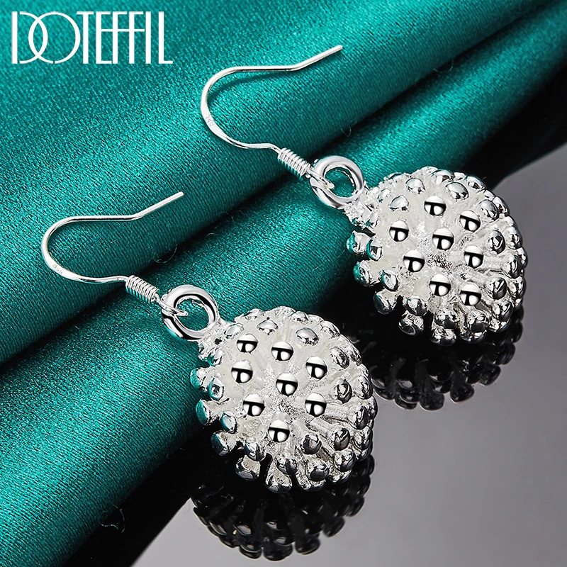 DOTEFFIL 925 Sterling Silver Coral Fireworks Drop Earrings For Charm Women Jewelry Fashion Wedding Engagement Party Gift