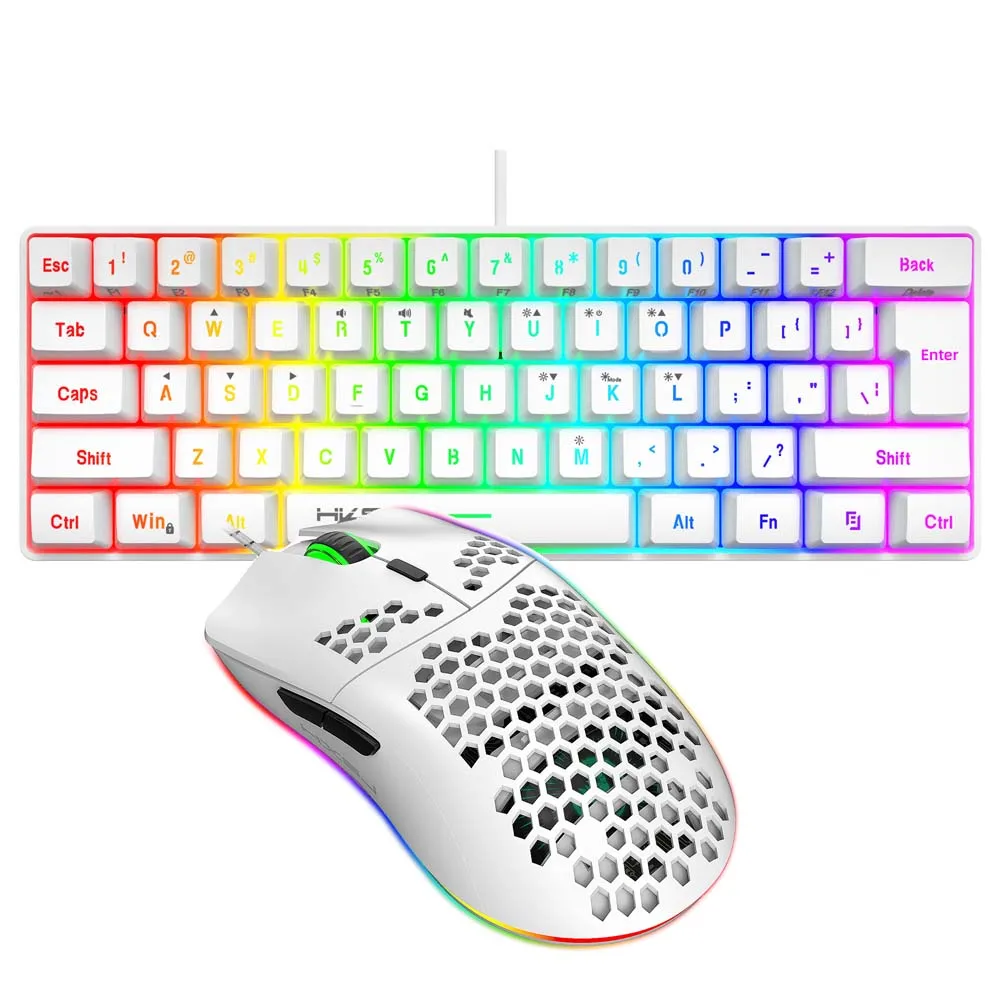 

RGB Keyboard Gamer Mouse Set Combo 61 Keys Wired Colorful Light Keyboard 6400DPI 6 Buttons Hollow Cooling Gaming Mouse