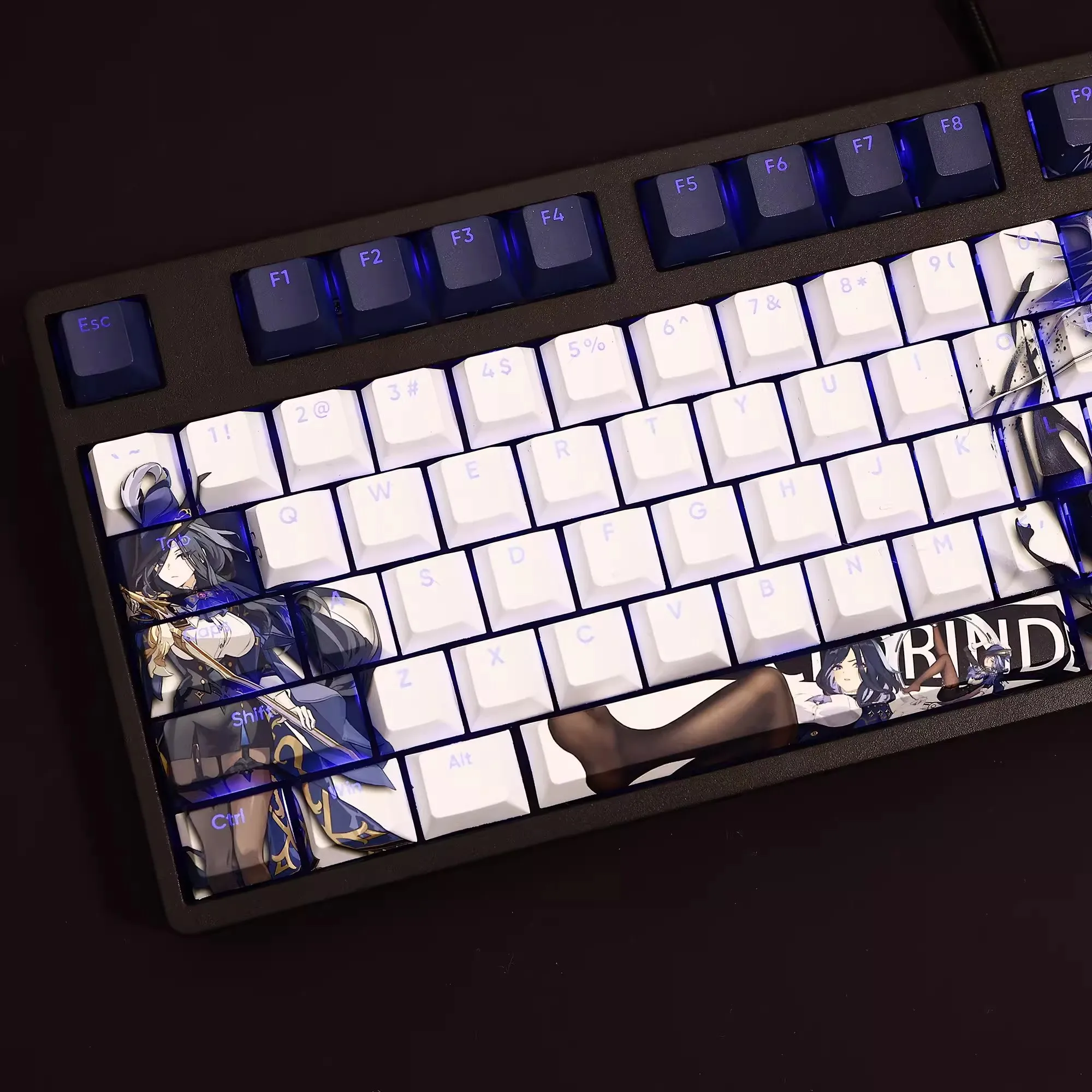 108 Keys/set Genshin Impact Clorinde Keycap PBT Backlit Keycaps Cartoon Anime Gaming Key Caps For ANSI 61 87 104 108 Keyboards