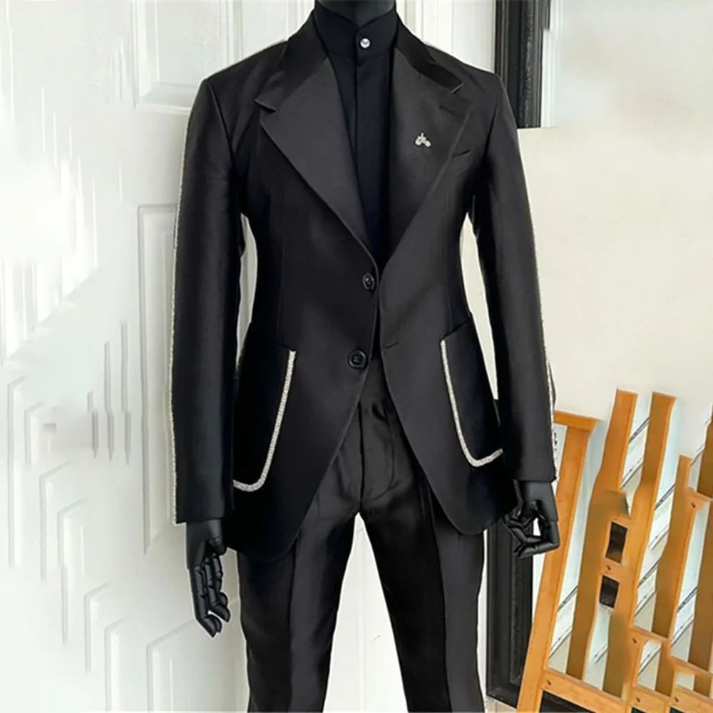 

Черный мужской костюм, комплект из двух предметов, куртка, брюки, однобортные деловые рабочие костюмы, Hommes Dinner Party Traje De Hombre Elegante Tuxedo