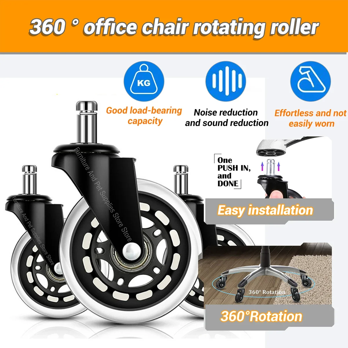 1-5PCS Universal Mute Caster 50KG Wheel 10mm 11mm Replacement Office Chair Swivel Rollers 360 Degree