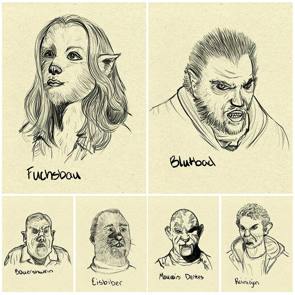 

Portrait Of Werewolf,Fox Woman,Pig Spirit,Hamster Man Vintage Wall Art Canvas Painting Monsters In Fairy Tales Art Poster Print