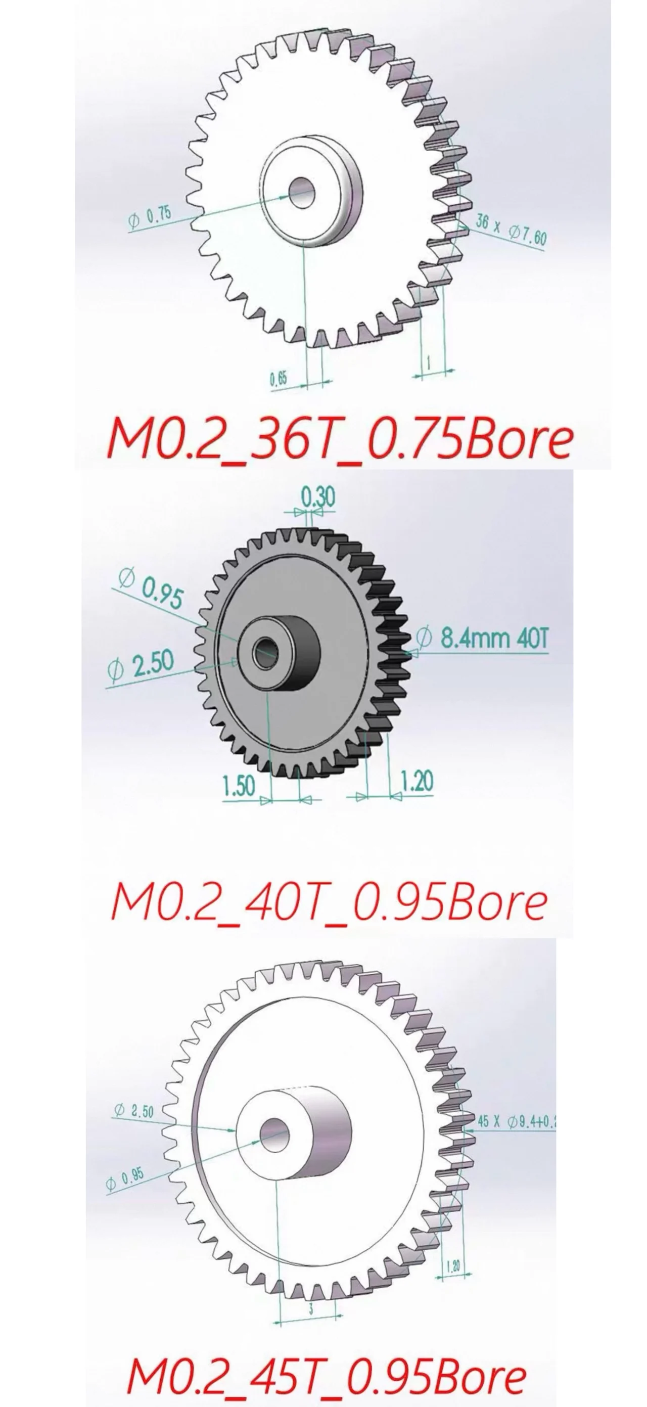 0.8-1mm M0.2 36/40/45 Teeth Motor Shaft Plastic Gear for Mini Model Aircraft Remote Control Car Low-Noise