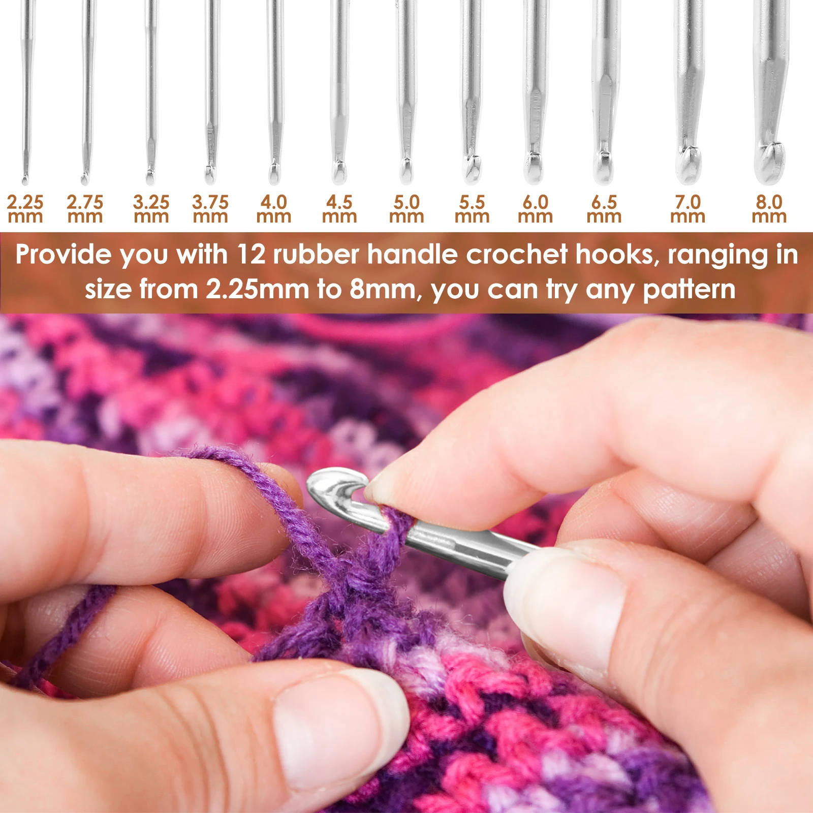 42Pcs Crochet Hooks Sets for Beginners Full Size Soft Handle Crochet Starter Set with Storage Bag Crochet Accessories Ergonomic