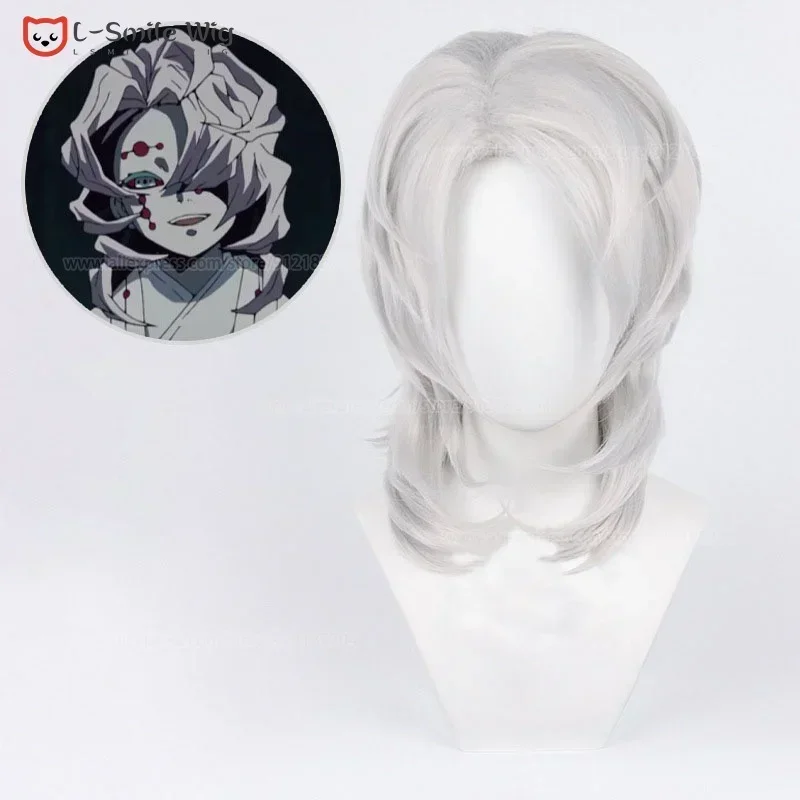 베어 하우스 AA 40cm 롱 실버 화이트 루이 가발 애니메이션 악마 슬레이어 Kimetsu No Yaiba 코스프레 내열성 New 2025 WKD001