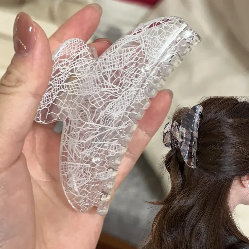

Новые элегантные заколки для волос с кружевным узором, высококачественные корейские модные изысканные балетные стильные очаровательные белые, черные акриловые когти для волос