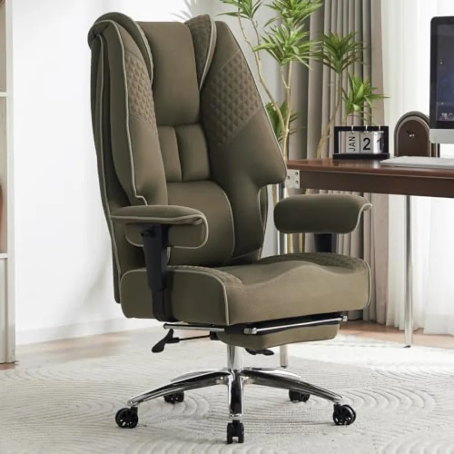 Big and Tall Office Chair for executive use, black mesh high back with wide seat, ergonomic lumbar support and footrest for low