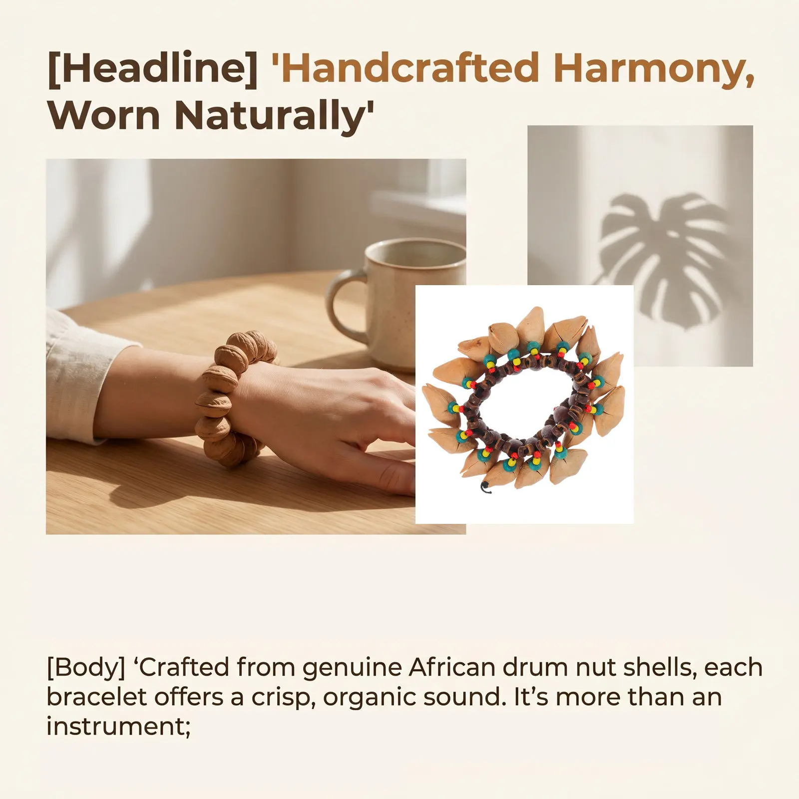 3 Pcs Nutshell Handbell Bracelet Ethnic -style Cuff Instrument Accessories African Ankle Bells Agogo