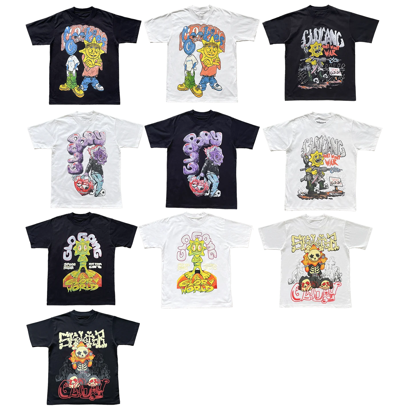 Glo Gang Boyz Worldwide Cartoon Sun Print Short Sleeve T-Shirt Cotton Breathable Casual Style for Youth Summer Wear