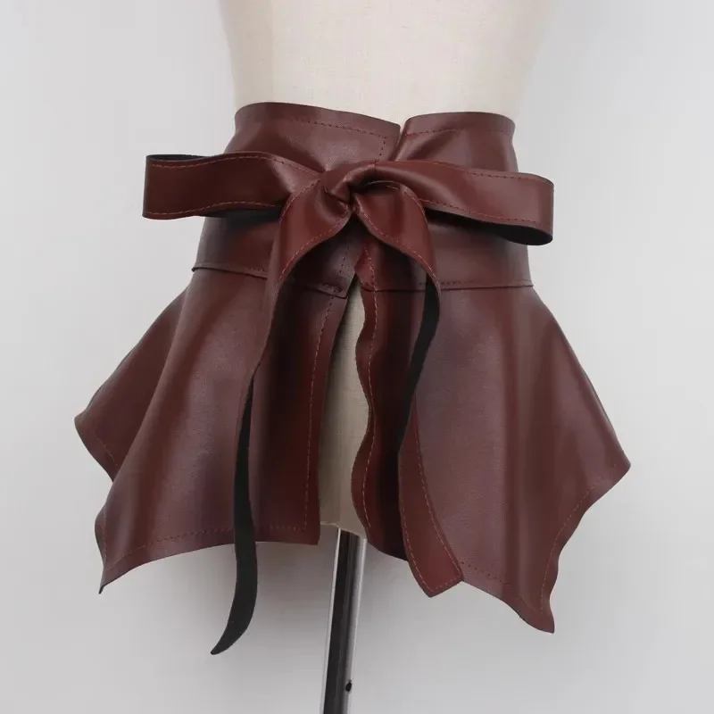 New Women's Irregular Ruffled Waistband Fashion Retro Leather Corset Female Cummerbund Coat Waist Dress Decoration Wide Belt