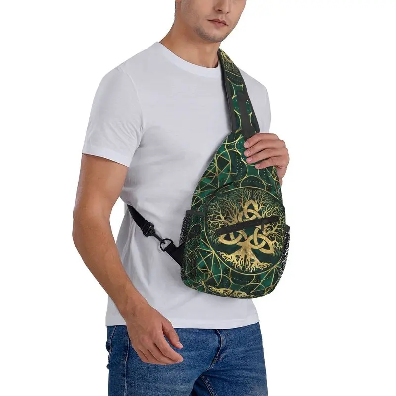 Custom Tree Of Life With Triquetra Vikings Crossbody Sling Backpack Men Custom Shoulder Chest Bag for Traveling Daypack