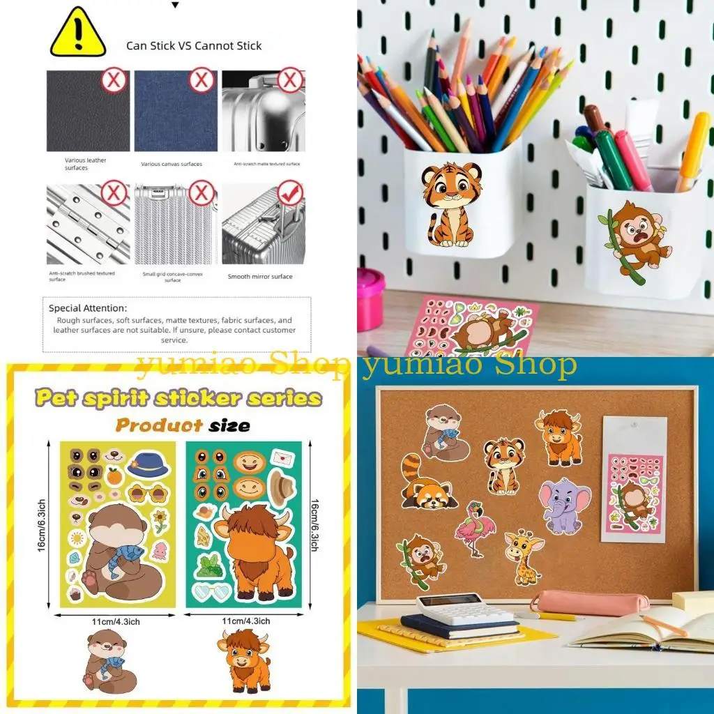 587B Animals Themed Removable Decorative Stickers For Devices PVC Safe Art Supplies Easy Application Kid Friendly