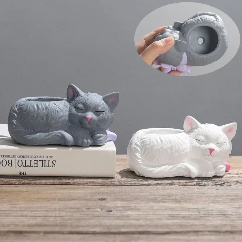 Cute Cat Mini Flower Pot Succulent DIY Making Resin Concrete Kawaii Vase Cactus Candle Mold Home Decor Tool 2025