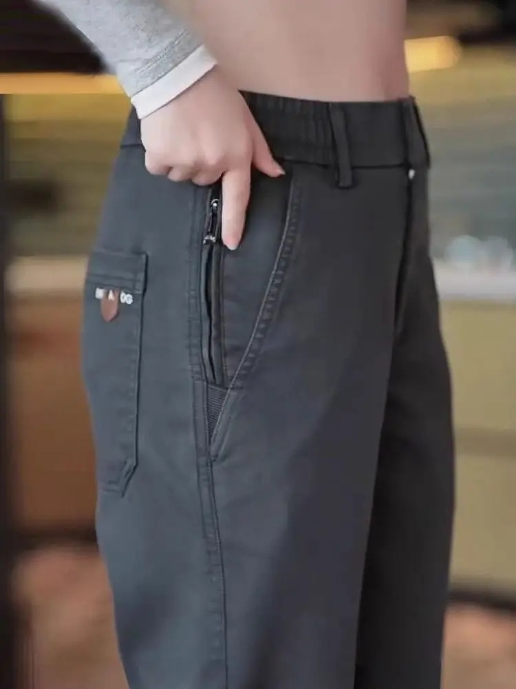 

Men's Casual Straight Leg Work Trousers Autumn Winter Wear Resistant Construction Worker Loose Fit Long Pants Polyester Fiber