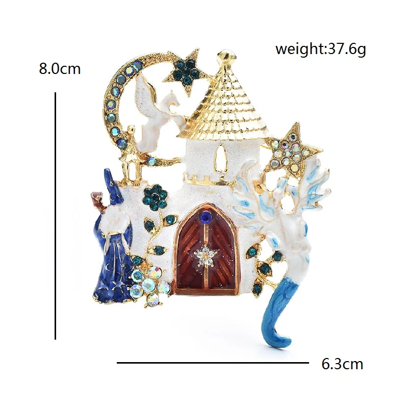 Wuli&baby Charming Elf Castle Brooches For Women Beautiful Enamel Cartoon Seahorse House Party Office Brooch Pins Gifts