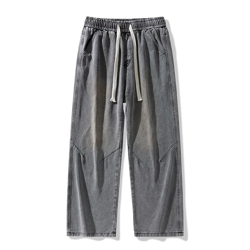 2025 Spring Autumn Men Loose Denim Pants Men Jeans Elastic Waist Casual Wide Leg Pants High Street Boys Loose Trousers