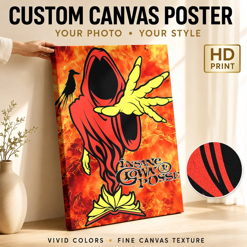 Insane Clown Posse Fire and Raven Canvas Print Poster Custom Photo Retro Music Wall Art for Studio Bedroom Decor Ready to Hang