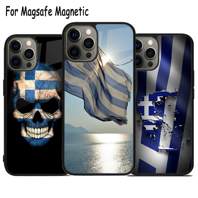 Greece Greek Flag Wireless Charge Magsafe Phone Case For iPhone 15 16 14 13 11 12 Pro Max Plus Magnetic Bumper Cover