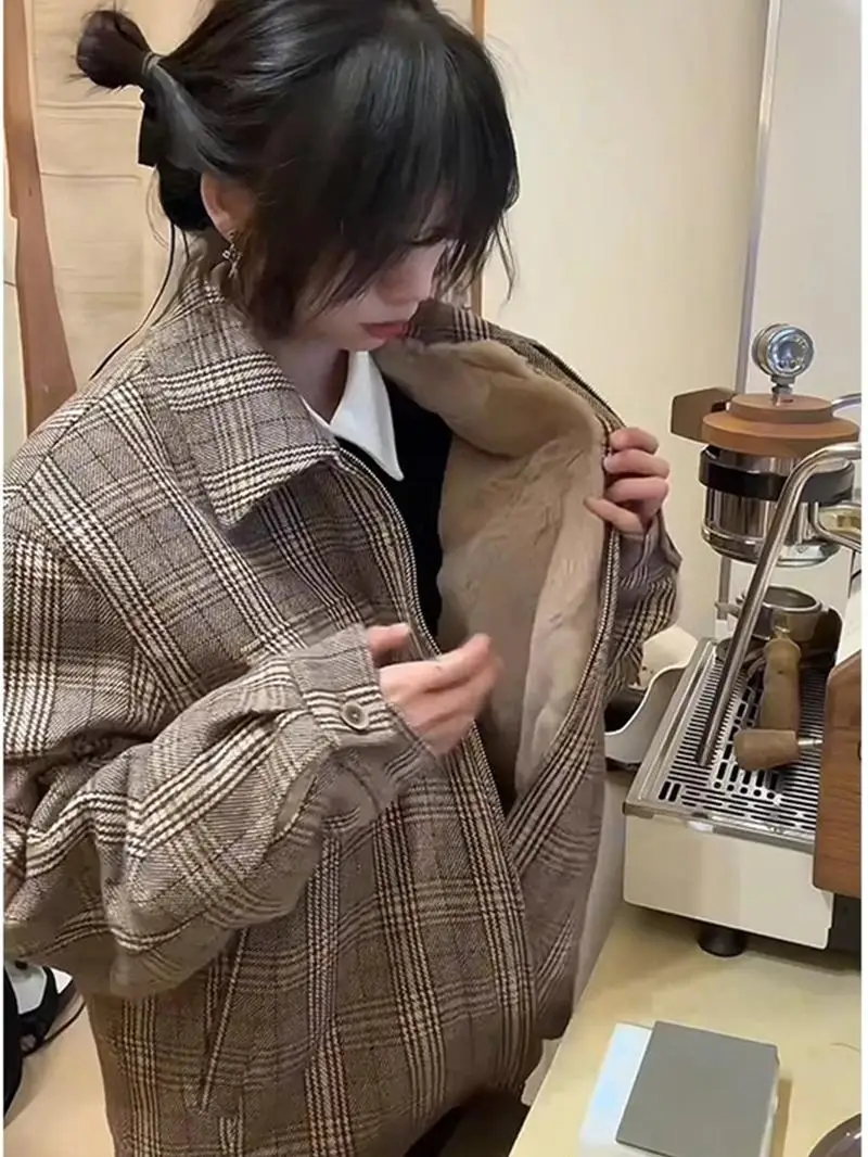 

Sukchor Men's Short Cotton Jacket Fleece Lined Warmth Youth Fashion Winter Outerwear Cleanfit Zipper Closure Plaid Pattern