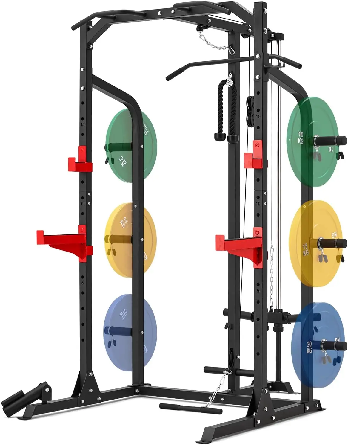 Home Gym All-in-One Power Cage with Cable Crossover and Guided Barbell Machine for Strength Training