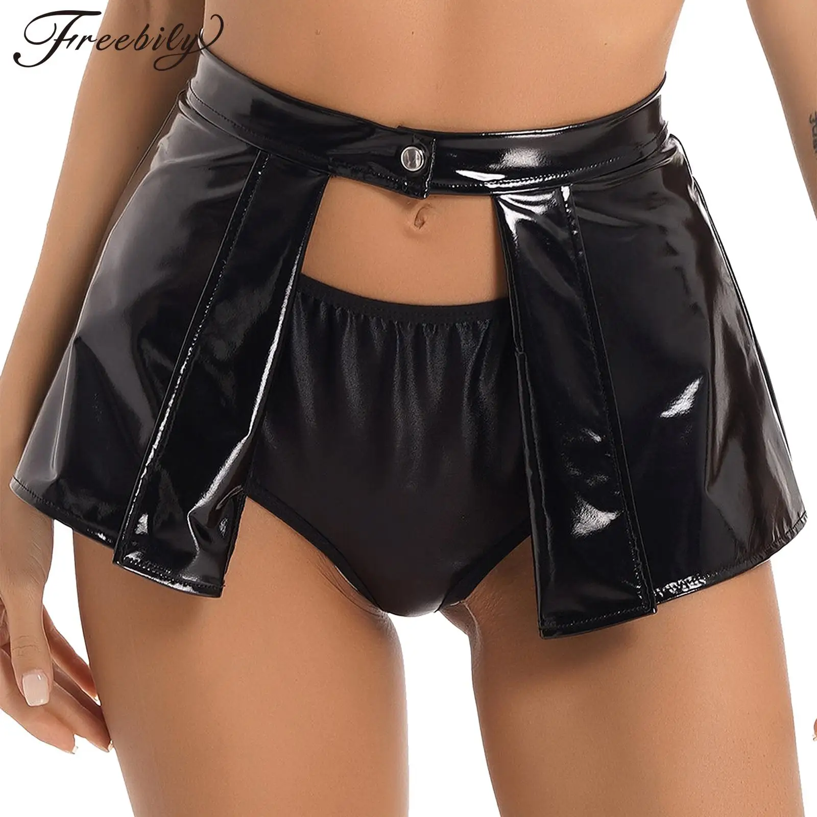 

Women Wet Look Patent Leather Cover-Up Mini Skirt Wrap Festival Party Club Pole Dance Skirt High Waist Fashion A-Line Skirts