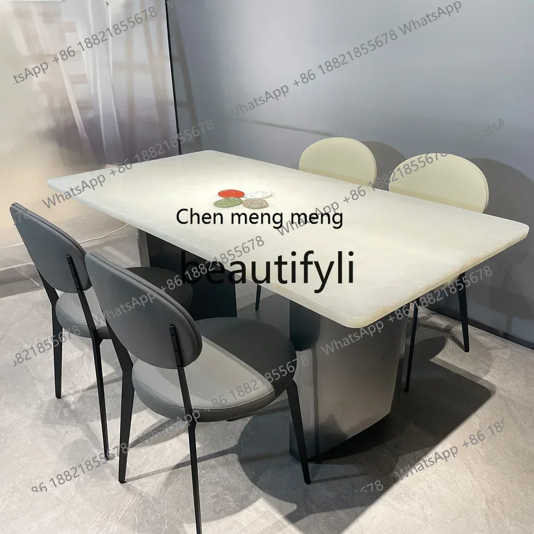 

182Q Natural marble dining table Italian light luxury high-end A-grade large white ice jade rectangular combination