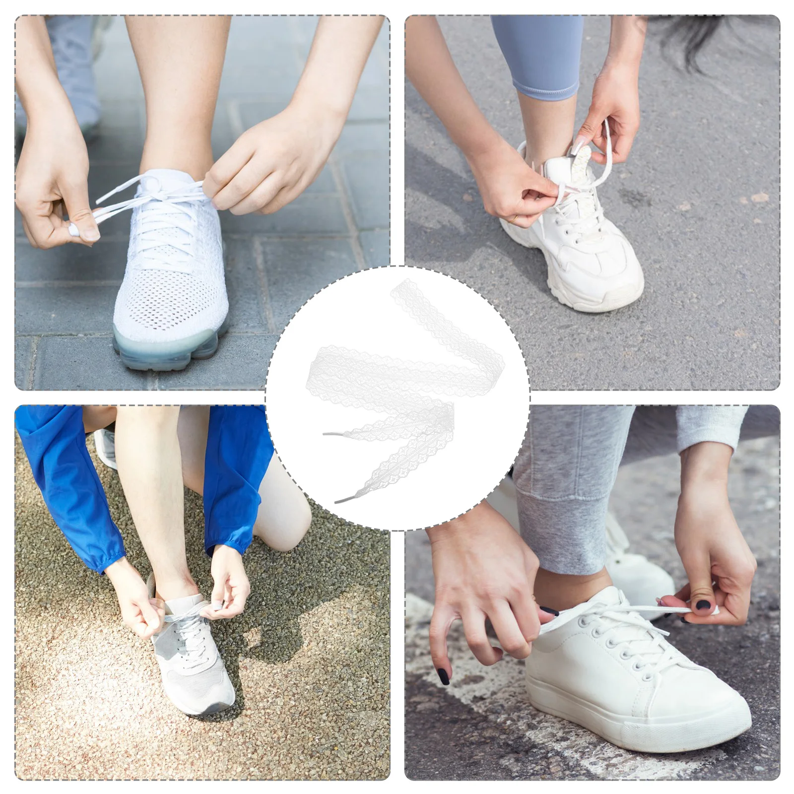 

2pcs Lace Shoelaces White Elastic Anti-loose Embroidered Ribbon High Heel Straps Flat Shoes Accessories Wide Decoration