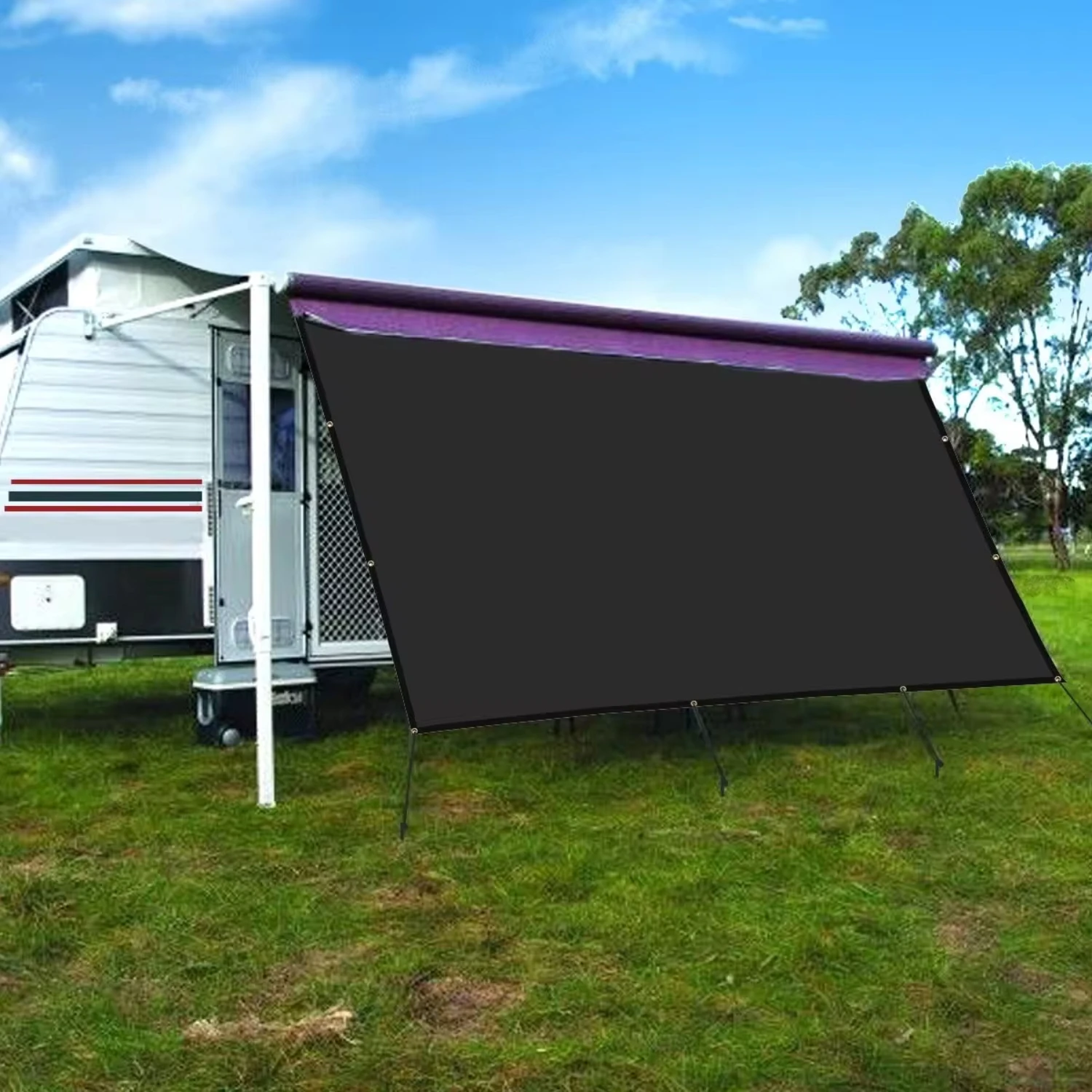 

8 ft. x 16 ft. RV Awning Privacy Shade Panel Kit Sunblock Shade Drop, Black