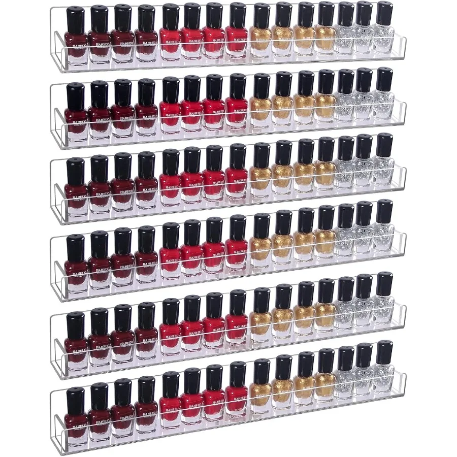

6Pcs Set Acrylic Nail Polish Rack Wall Mounted Lipstick Essential Oil Bottle Holder Organizer Nail Paint Display Stand Shelf fo
