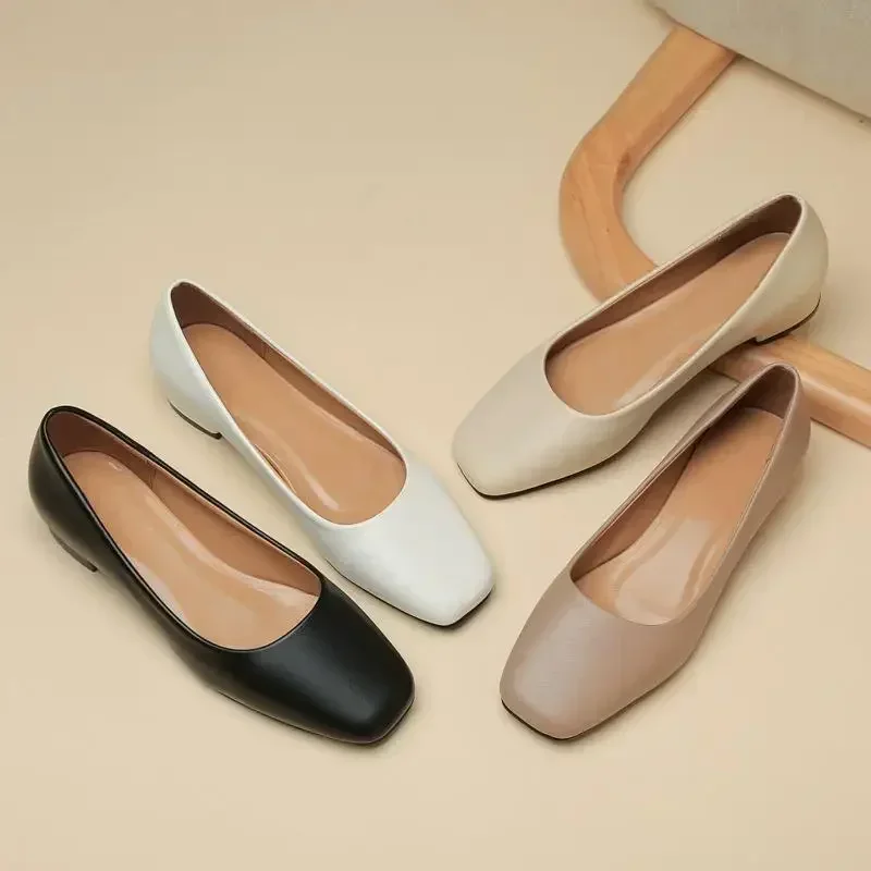 

New Flat Women Shoes Loafers Simple Low Heels Office Work Casual Shoes Slip on Flat Footwear Ladies Square Toe Shoes