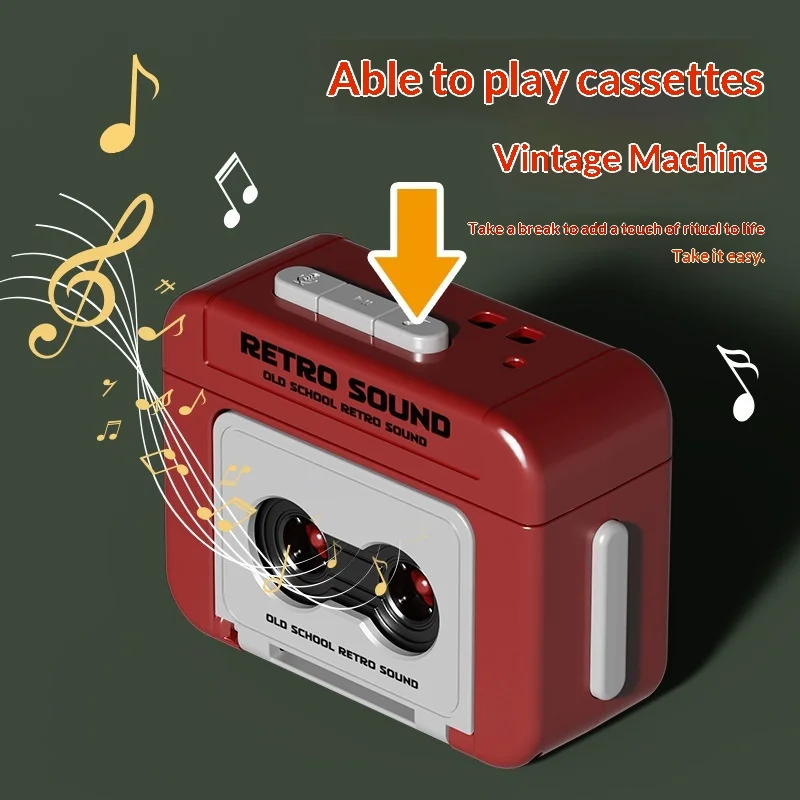เครื่องบันทึกเทปขนาดเล็กสไตล์เรโทรพร้อมฟังก์ชันเล่นเพลง กล่องดนตรีแสนสนุก ของตกแต่งแขวนแบบพกพาขนาดกะทัดรัด
