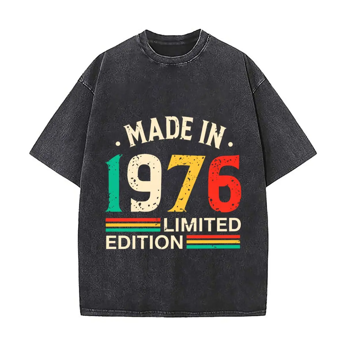 Made In 1976 Limited Edition Retro Distressed Stripe Graphic Distressed Vintage Oversized Streetwear Tops for Coffee Dates