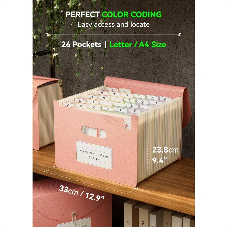 Органайзер для файлов-аккордеона, 26 карманов, расширяющаяся папка для файлов из пшеничной соломы, органайзер для ежемесячных квитанций счетов, AZ Tabs 100, возврат без BPA