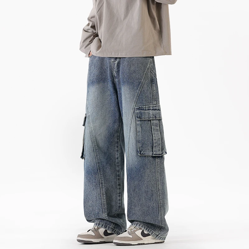 Autumn Winter New Arrival Men's Cargo Jeans Multi-Pocket Straight-Leg Unisex Pants
