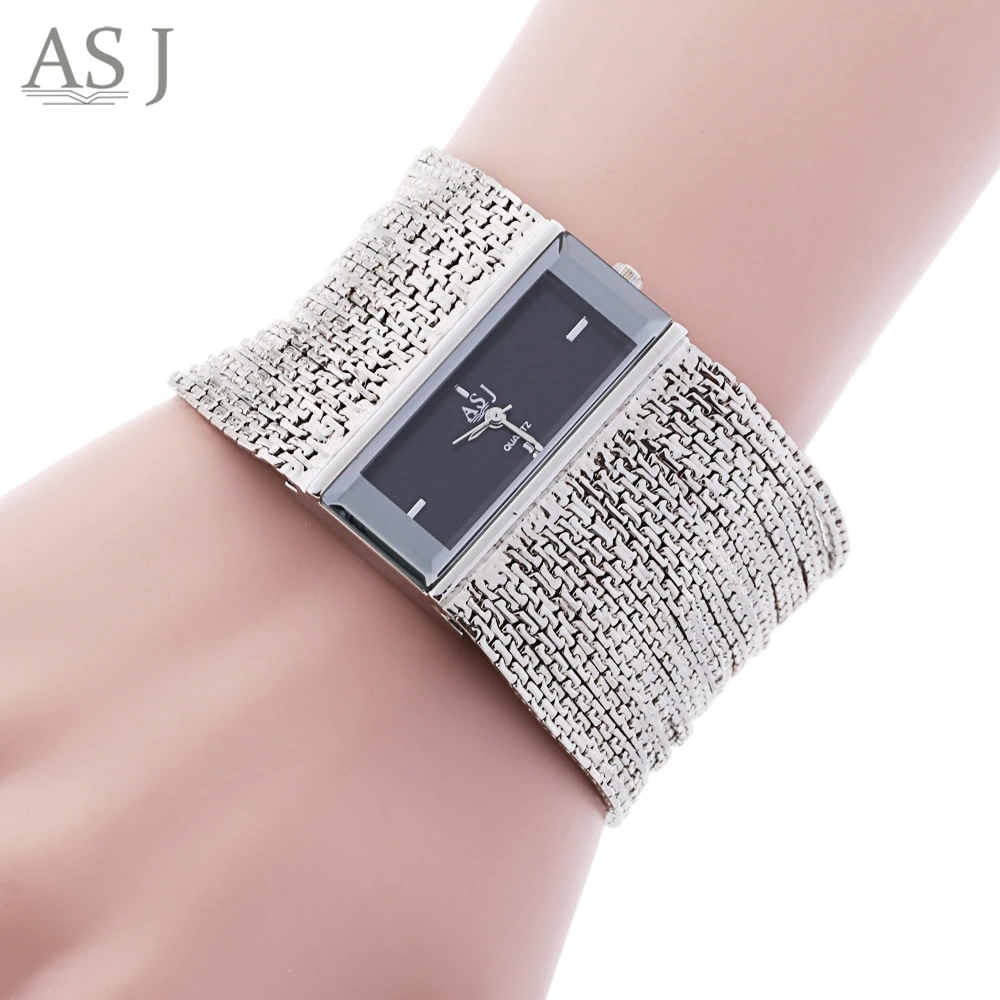 ASJ Women Quartz Watch Water Resistance Rectangle Dial Twining Chain Strap Bracelet Watch