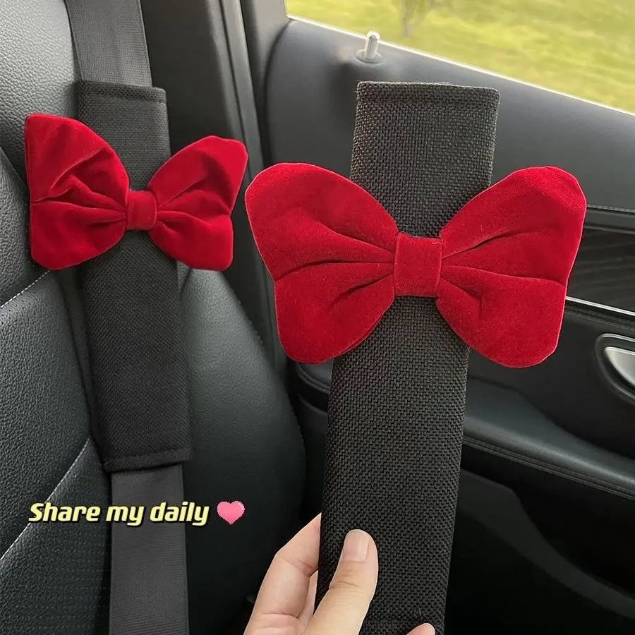 Pokrowiec na pas bezpieczeństwa do samochodu Cute Cartoon Bow Car Anti-leak Protective Car Seat Shoulder Cover Decoration Pink Akcesoria samochodowe — zdjęcie 4