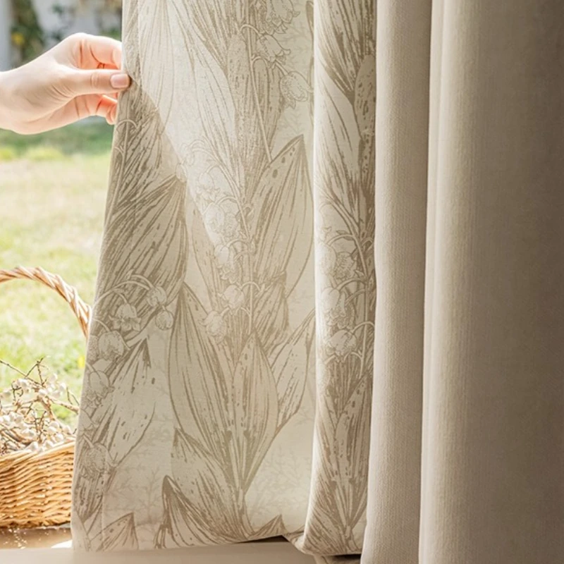 

Chenille Curtains Blackout Bedroom Light Luxury Modern Simple Curtains for Living Room Splicing Ambience Sunscreen Insulation