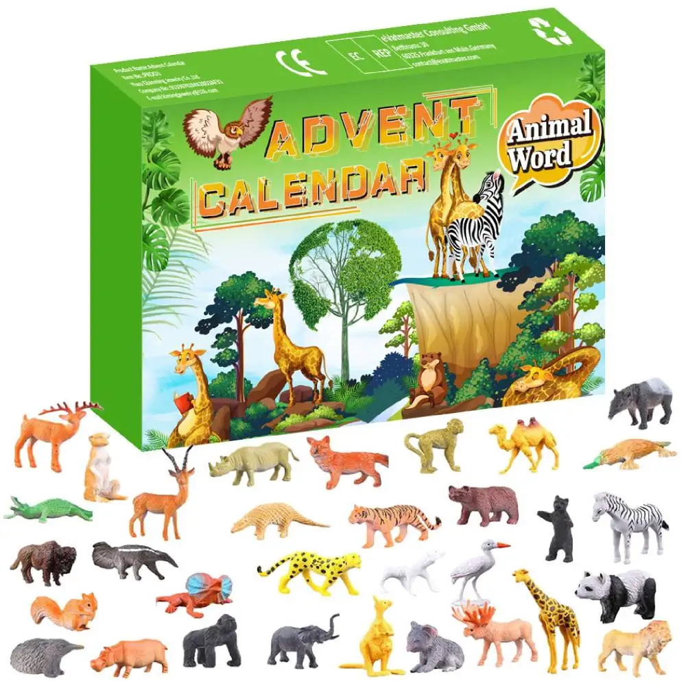 Kids Animals Christmas Countdown Calendar with Realistic Animal Figurine Toys Christmas Advent Calendar for Kids Gift