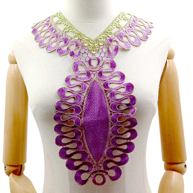 

20 шт., высокое качество, сделай сам, вышивка, зеленый, синий, фиолетовый, кружевной воротник, аппликация, декольте, декоративные аксессуары, свадебное платье невесты