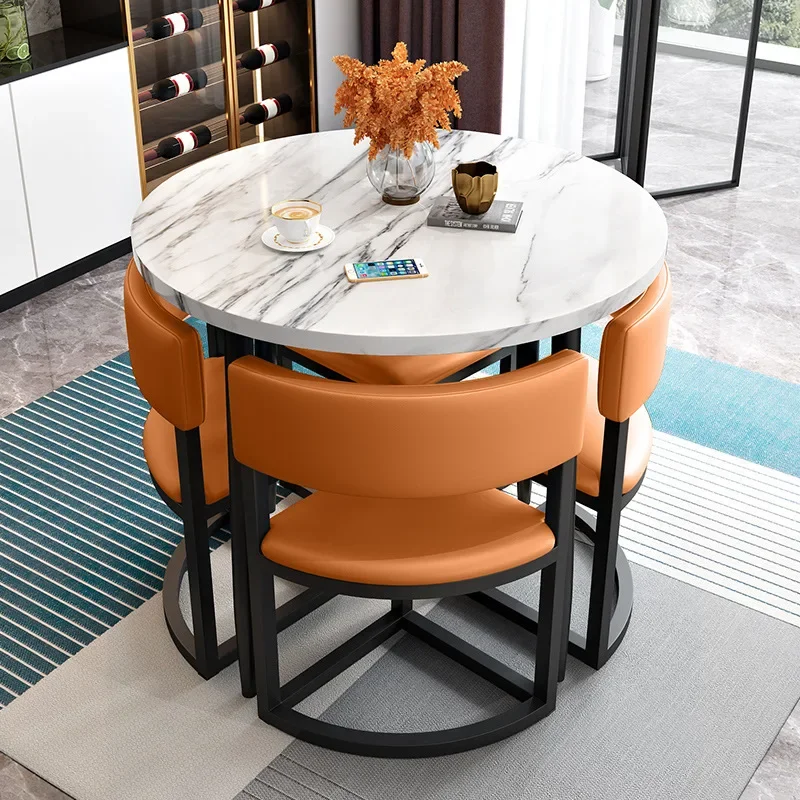 Style3 Cloth Round Mobile Dining Tables Set Kitchen 4 Chairs Center Wood Table Extendable Luxury Floor Mesa Comedor Home Furniture