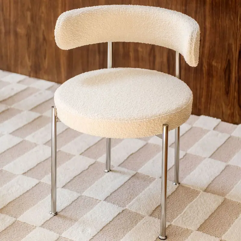 

Nordic Light Luxury Lamb Fleece Dining Chair Home Backrest Designer Chair Modern Makeup stool metal foot furniture