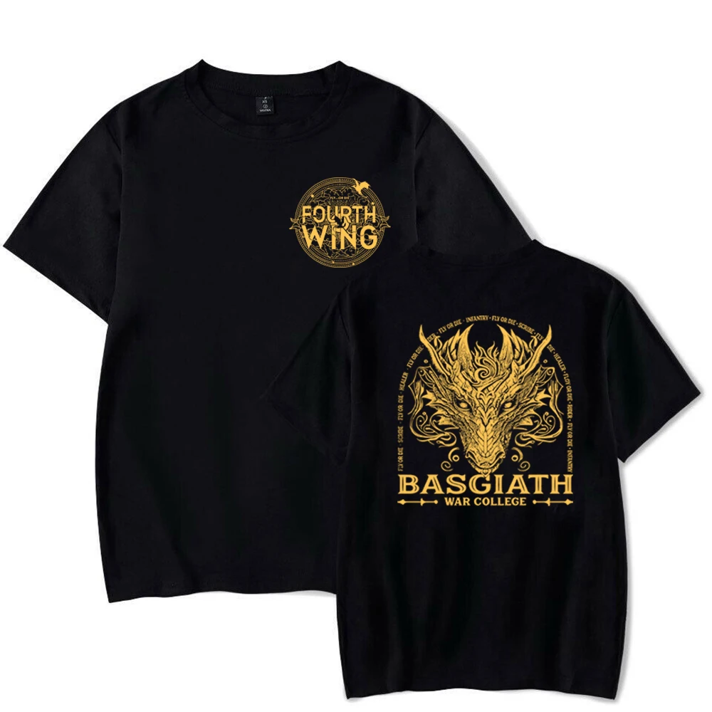 Fourth Wing Logo Pocket Shirt Basgiath War College 2Sided Print Tshirt Dragon Rider Shirts Violet Sorrengail Tee Book Lover Gift