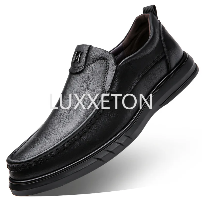 

2023 Men's Genuine Leather+ Microfiber Leathe Shoes 38-44 Soft Anti- Slip Rubber Loafers Man Casual Leather Shoes