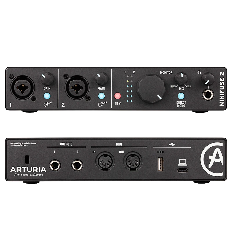 ARTURIA MiniFuse 2 Profesional Portabel 2 In/2 Out Antarmuka Perekaman MIDI 48V Daya Fantasi untuk Lagu K dan Live Streaming