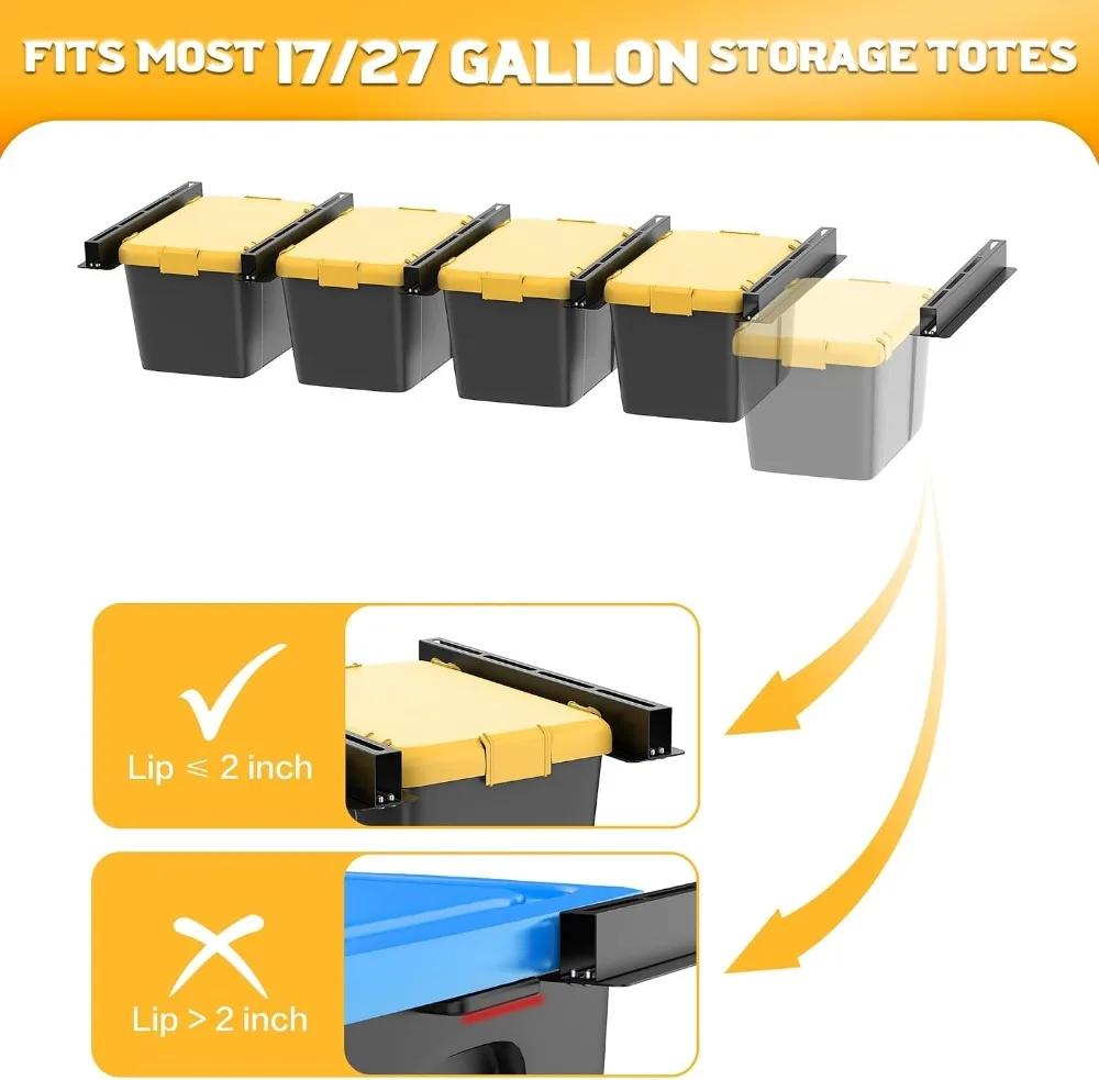 Heavy Duty Ceiling Tote Storage Rails, Garage Bin Storage Rack Adjustable Slide Rail (6 Pack for 5 Bins, Bins Not Included) - view 4