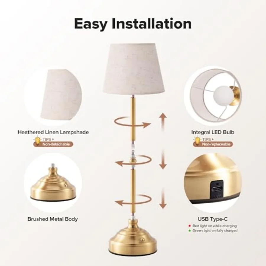 Cordless Table Lamp, Rechargeable Desk Lamp with Fabric Shade, Battery Operated 3 Color Stepless Dimming, Small Touch Bedside L view 2