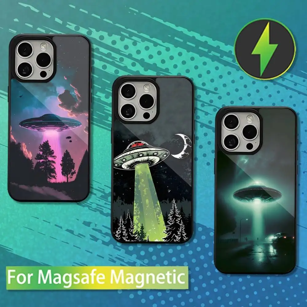 

Funny Thing Space UFO Alien Case For iPhone 16,17,15,14,13,12,11,Pro,Max,Plus,Mini,Magsafe,Magnetic Wireless Charging Case