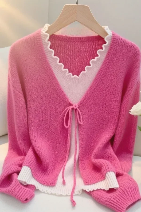 2025 Autunno Nuovo maglione versatile falso con due top lavorato a maglia pigro e alla moda alla moda