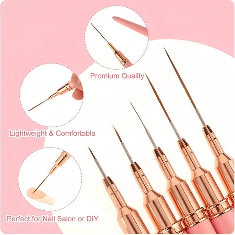 LULAA 5pcs Nail Art Brushes Liner Striping Brush Super Fine Nail Art Long Striper Pen Set Coloring Nail Brushes for Nail Art