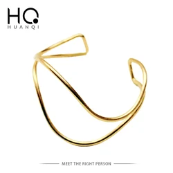 HUANQI 2020 New Korean Simplicity Line Glossy Double Layer Metal Fashion Bracelet Jewelry Bangle for Women Girls Party